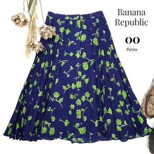 Banana Republic Navy Lime Floral Button Front Side Pleated Skirt Size 00…